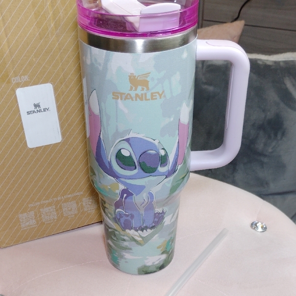 Stanley Purple and White Stitch Tumbler with Handle - Picture 2 of 5